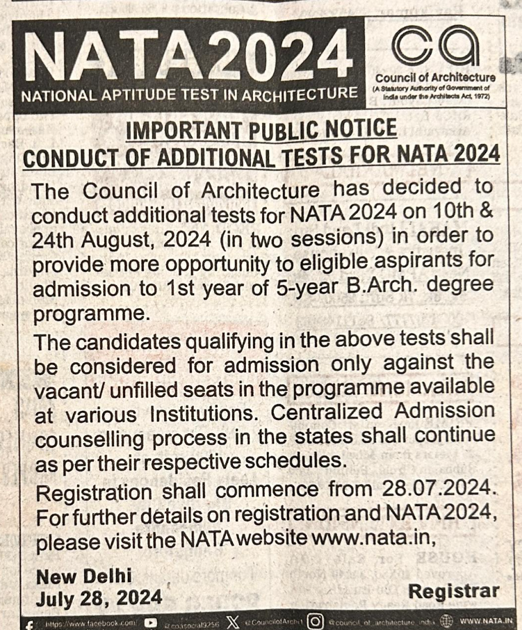 Additional NATA 2024 Tests Announced for Aspiring Architects