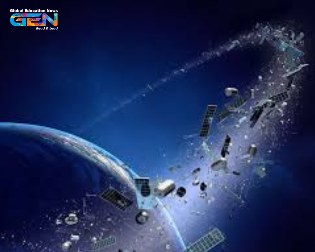 satellite space junk, global plastic pollution, space debris, environmental crisis, current affairs, sustainability, global education news, climate change, plastic waste, Earth’s ecosystems, plastic pollution solutions, space exploration, environmental policy, global cooperation.