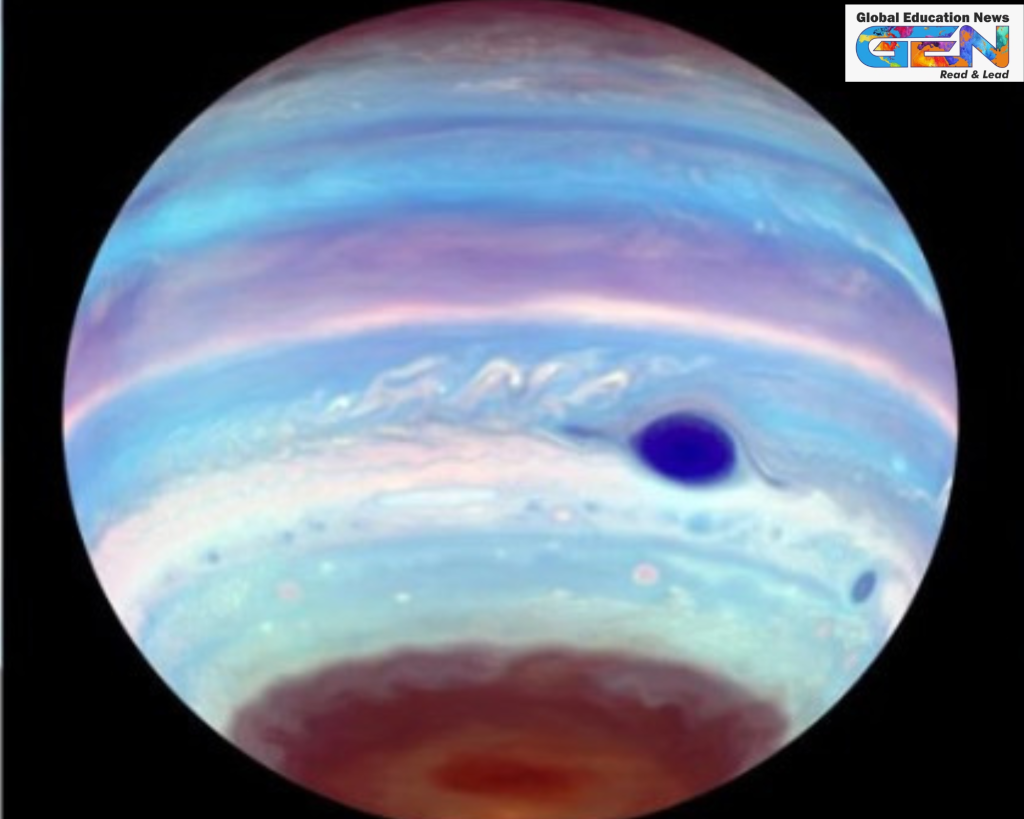 Jupiter dark ovals, UV dark ovals, Hubble images, Jupiter atmosphere, magnetic tornadoes, ultraviolet light, South Pole, atmospheric dynamics, Troy Tsubota, current affairs, planetary weather, magnetic field, ionosphere, current affairs,