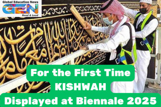 Kiswah, Kaaba covering, Islamic art, Islamic Arts Biennale 2025, Jeddah cultural events, King Abdulaziz Airport, Kiswah craftsmanship, Mecca Kiswah display, Islamic heritage, Muharram Kiswah ceremony, silk embroidery, gold-thread artistry, spiritual symbolism, Islamic culture, Hajj Terminal exhibition.
