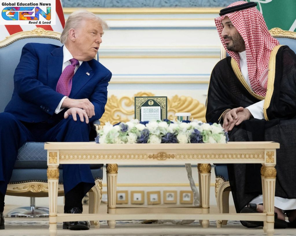 Trump Saudi investment 2025, $142B arms deal, India climate displacement, NOAA budget cuts 2025, AI-powered balloons, Saudi Vision 2030, Middle East peace efforts, Assam floods 2024, Cyclone Dana impact, global forecasting crisis.