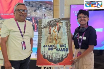 Jaane Bhi Do Yaaro poster, WAVES 2025 summit, Drishya Ashok art, Kundan Shah satire, Hindi film legacy, FTII poster competition, AI surveillance art, Mumbai film events, dystopian poster design, Indian cinema 2025