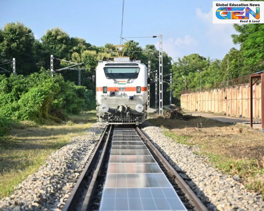 Indian Railways solar panels, detachable solar track panels, Banaras Locomotive Works 2025, renewable energy mission, net-zero emissions 2030, green railways India, BLW Varanasi solar project, sustainable rail transport, solar energy innovation, current affairs, UPSC current affairs, UPSC CSE, UPSC 2026