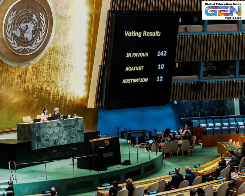 India UN resolution 2025, two-state solution Palestine, New York Declaration UN, India Palestine vote, Gaza war end, Palestinian self-determination, Israel settlements halt, UNGA endorsement, Middle East diplomacy, Hamas disarmament, current affairs, UPSC current affairs, UPSC 2025, UPSC 2026
