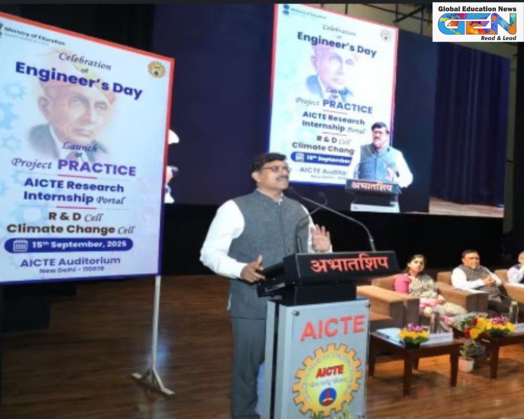 AICTE Project PRACTICE 2025, AICTE Research Internship ARI Portal, mandatory R&D Climate Cells, Engineers Day AICTE launches, 20 lakh students skill initiatives, engineering employability reforms India, AI tools for students AICTE, tier-2 tier-3 colleges transformation, education news