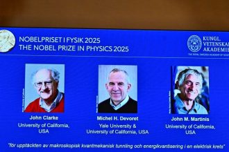 Nobel Prize in Physics 2025, John Clarke Michel Devoret John Martinis, macroscopic quantum mechanical tunnelling, energy quantisation electric circuit, quantum computing breakthrough, SQUID experiments 1980s, Yale quantum lab, UC Berkeley physics, Google Quantum AI, NEP quantum education, current affairs, education news, UPSC current affairs