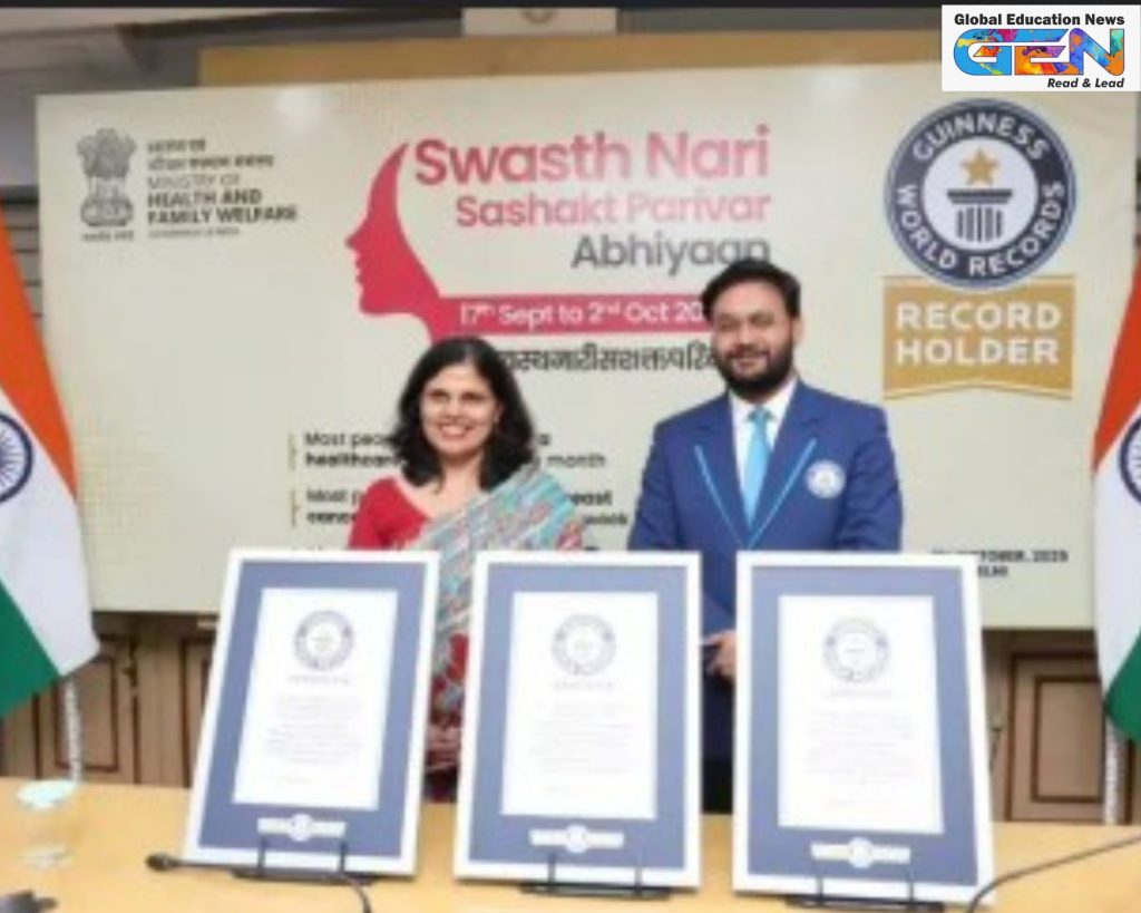 Swasth Nari Sashakt Parivar Abhiyaan 2025, India Guinness Records women's health, most registrations healthcare platform, breast cancer screening online India, vital signs screening records, PM Modi health campaign, JP Nadda Swasth Nari, Poshan Maah achievements, anemia TB screenings India, family wellness initiative, current affairs, UPSC current affairs, UPSC 2026