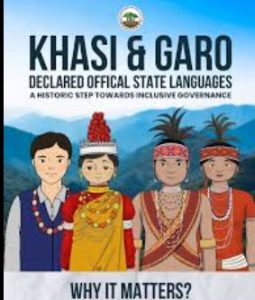 Meghalaya official languages 2026, Khasi Garo language status India, Meghalaya ordinance language policy, regional languages governance India, Eighth Schedule demand Khasi Garo, current affairs