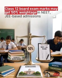 NEET UG 2026, JEE Main 2026, JEE Advanced 2026, board exam weightage, Class 12 board marks, NEET admission reform, JEE admission reform, Ministry of Education proposal, CBSE board marks, engineering admissions India, medical admissions India, entrance exam reforms, 50 percent board weightage, education policy India, coaching institutes, dummy schools, adaptive computer based testing, multiple attempts NEET JEE, school education reforms, higher education admissions