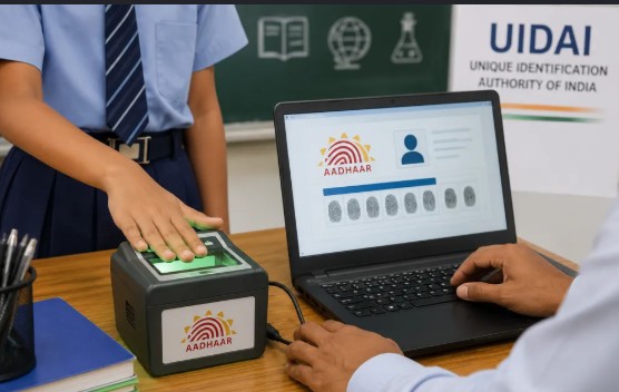 UIDAI mandatory biometric update 2026, Aadhaar biometric update for children, UIDAI school children Aadhaar update, 2 crore Aadhaar biometric updates, UIDAI 2 crore MBU, Mandatory Biometric Update MBU, Aadhaar MBU for schoolchildren, Aadhaar update age 5 and 15, Aadhaar biometric update age 15, Aadhaar biometric update age 5, UIDAI school campaign 2026, UIDAI latest news 2026, Aadhaar update for students, Aadhaar biometric update free for children, UDISE+ Aadhaar integration, school Aadhaar update camp, Aadhaar update for NEET JEE CUET, UIDAI education initiative, Aadhaar education news India, school children Aadhaar update