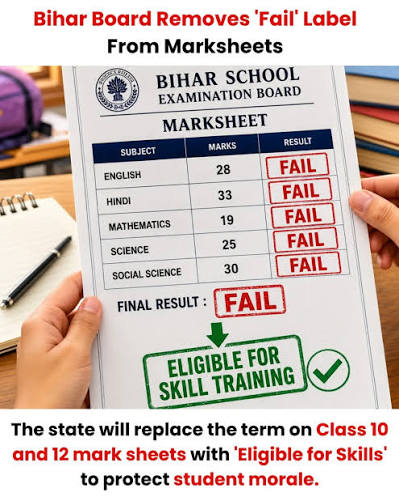 Bihar Board marksheet 2026, Bihar Board removes Fail word, BSEB marksheet new rule, Bihar Board Class 10 marksheet, Bihar Board Class 12 marksheet, Eligible for Skill Training, Bihar Board skill training, Bihar education news 2026, BSEB latest news, Bihar Board result 2026, Bihar Board supplementary exam, Bihar Board second chance, Bihar vocational education, Bihar skill development, BBOSE skill training, Bihar education reforms, Bihar Board latest update, Class 10 failed students Bihar, Class 12 failed students Bihar, Bihar Board marksheet change