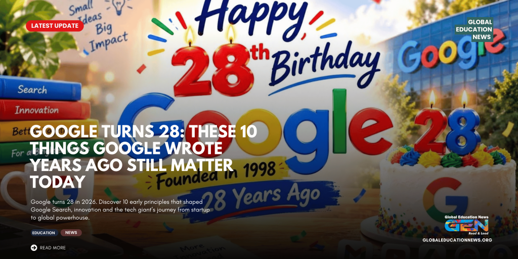 Google 28th birthday, Google turns 28, Google birthday 2026, Google 28 years, Google 28th anniversary, Google history, Google Search history, 10 things Google knows to be true, Google principles, Google early years, Google startup history, Larry Page Sergey Brin, Google technology, Google AI, Google tech giant, Google anniversary 2026, history of Google, Google latest news