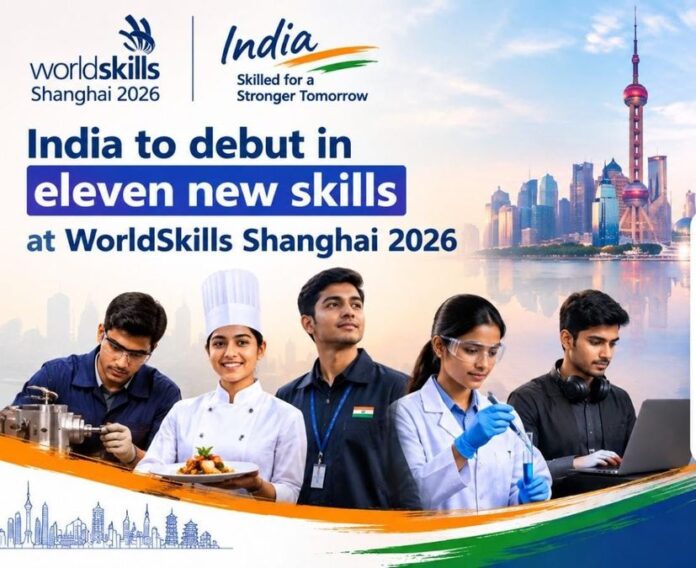 WorldSkills Shanghai 2026, India WorldSkills 2026, Team Skill India, India 11 new skills, WorldSkills Competition Shanghai, Skill India Mission, India vocational education, WorldSkills India ranking, future skills India, Unmanned Aerial Systems India, software testing skills, aircraft maintenance skills, digital interactive media design, India skills development