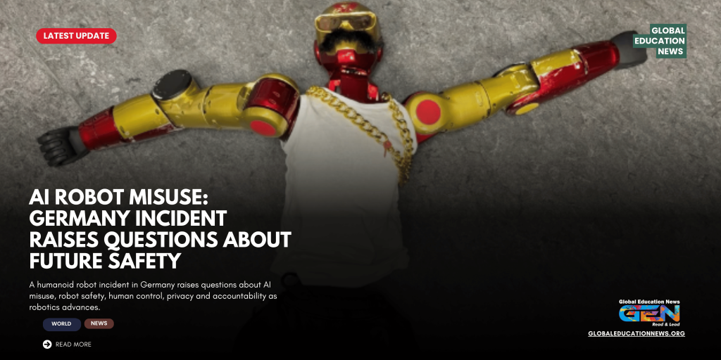 AI robot misuse, humanoid robot safety, AI risks in future, Germany robot incident, artificial intelligence misuse, robot ethics, AI accountability, future of humanoid robots, AI safety regulations, robotics in public spaces