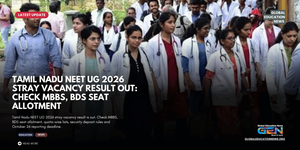 Tamil Nadu NEET UG Stray Vacancy Result 2026, TN NEET UG Seat Allotment Result 2026, Tamil Nadu MBBS Allotment 2026, Tamil Nadu BDS Allotment 2026, TN NEET Counselling 2026, NEET UG Stray Round Result, Tamil Nadu Medical Admission 2026, tnmedicalselection.net, Government Quota MBBS Seats, Management Quota MBBS Seats, NEET UG 2026 Counselling, Tamil Nadu NEET Reporting Deadline
