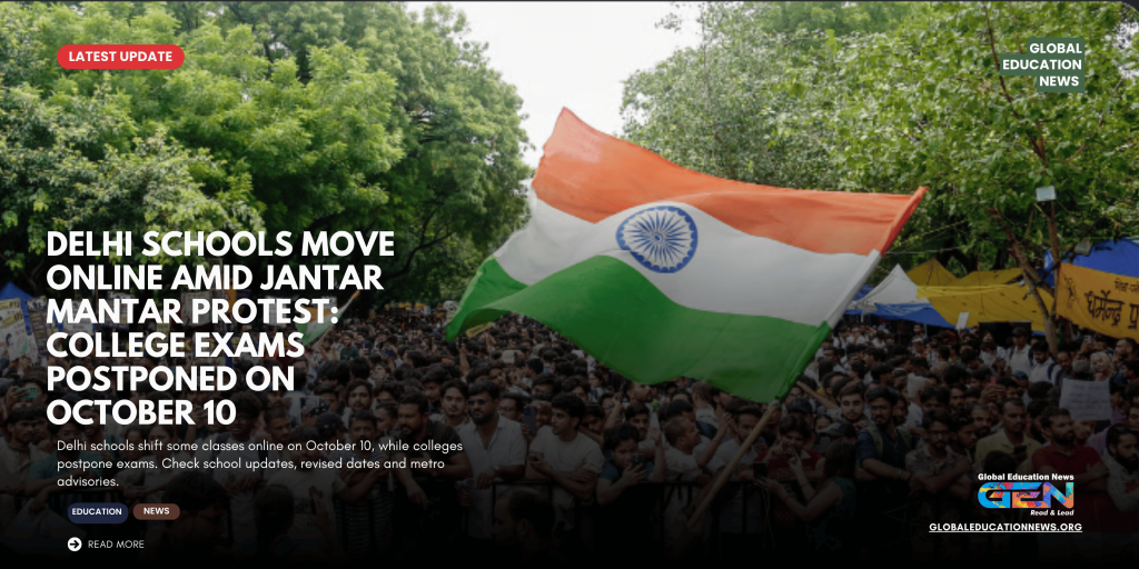 Delhi schools online October 10 2026, Delhi school news today, Delhi college exams postponed, Sardar Patel Vidyalaya online classes, Jantar Mantar protest, Delhi Metro restrictions, Delhi schools October 10