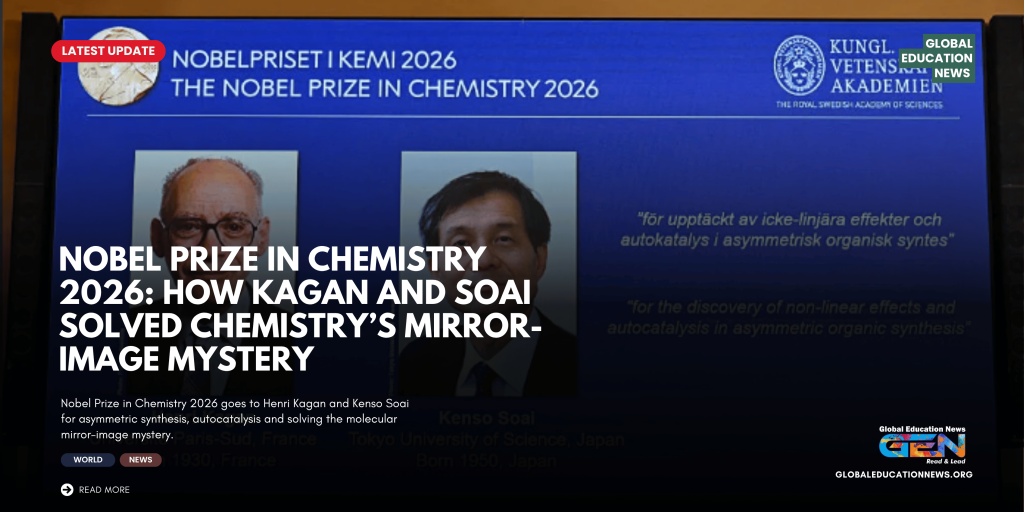 Nobel Prize in Chemistry 2026, Nobel Chemistry Prize 2026, Henri Kagan, Kenso Soai, Chemistry Nobel 2026, asymmetric organic synthesis, autocatalysis, molecular chirality, homochirality